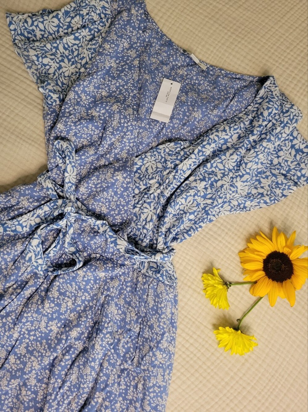 American Eagle Outfitters Light Blue Floral Wrap Dress